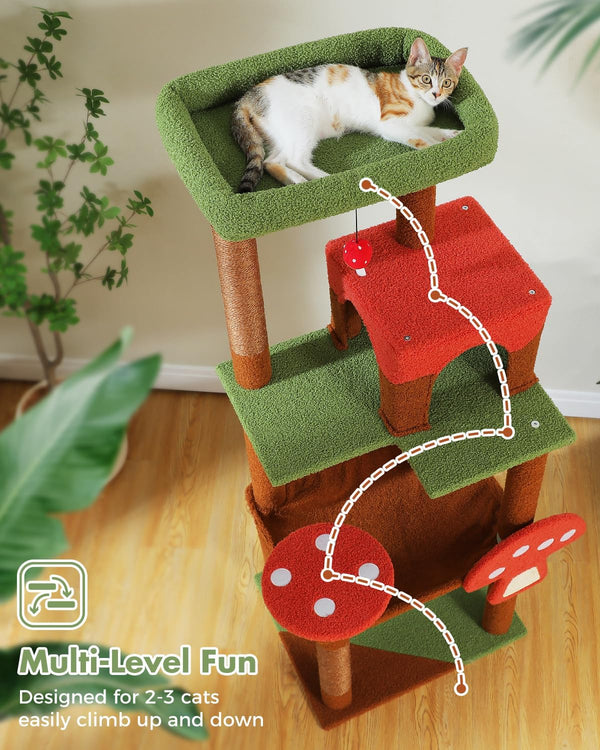 MUTTROS Mushroom Cat Tree Tower with Removable Scratcher, Large Hammock, Condo, Perch, 3 Sisal Posts – Multi-Level Cat Tree for Indoor Cats, Cute Cat Tower for Small Space Homes6