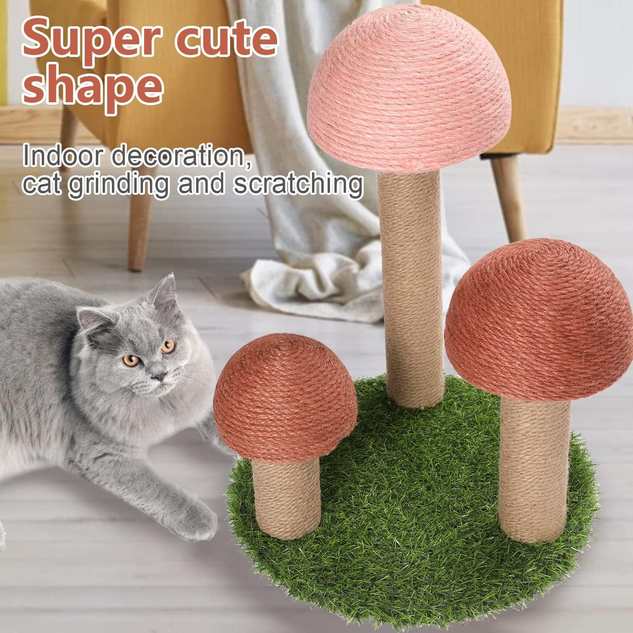 powerking-cat-scratching-post-mushroom-claw-scratching-post-for-cat-natural-sisal-cat-scratchers-with-3-mushroom-pole-cat-interactive-toys