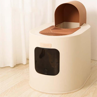 Pet Supplies, Large Hooded Cat Litter Box with Lid,Anti Splash & Easy Clean Tray(Brown)4