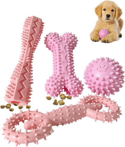 4-Pack Puppy Teething Toys Chew Toys for 0-6 Month Puppies,Blue | Small Medium Dogs Durable Interactive Food Dispensing Bone Ball Donut Dog Boy7