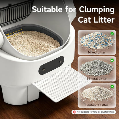 Self Cleaning Cat Litter Box,Ultra-Quiet,Anti-Pinch,Display,8L Waste Bin | Splash-Proof Design,Automatic,Multi-Cat Friendly,Detachable Step,Easy Install,Washable Parts,Modern Style,White,Garbage Bag6