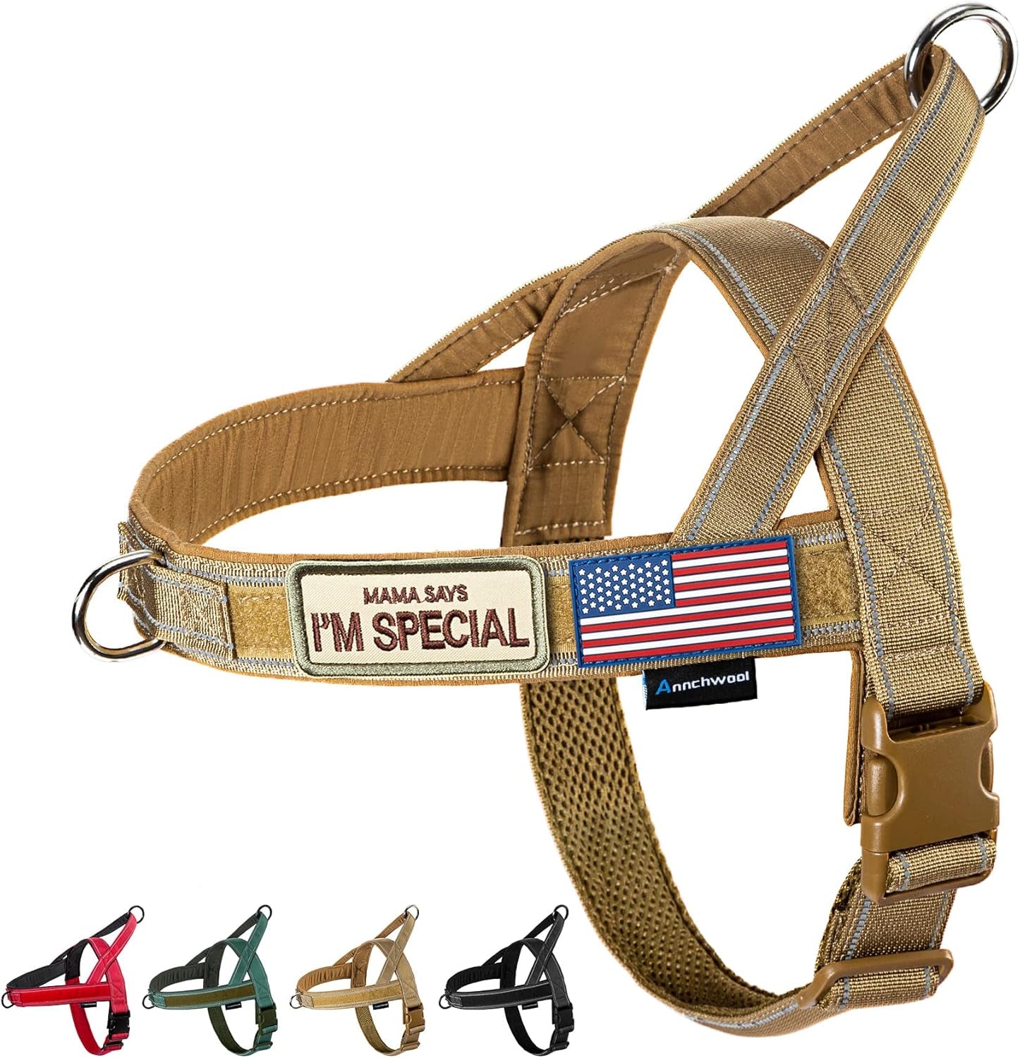 annchwool-no-pull-dog-harness-with-soft-padded-handle-reflective-strip-escape-proof-and-quick-fit-to-adjust-dog-harness-easy-for-training-walking-for-small-medium-and-large-dogsbrown-l