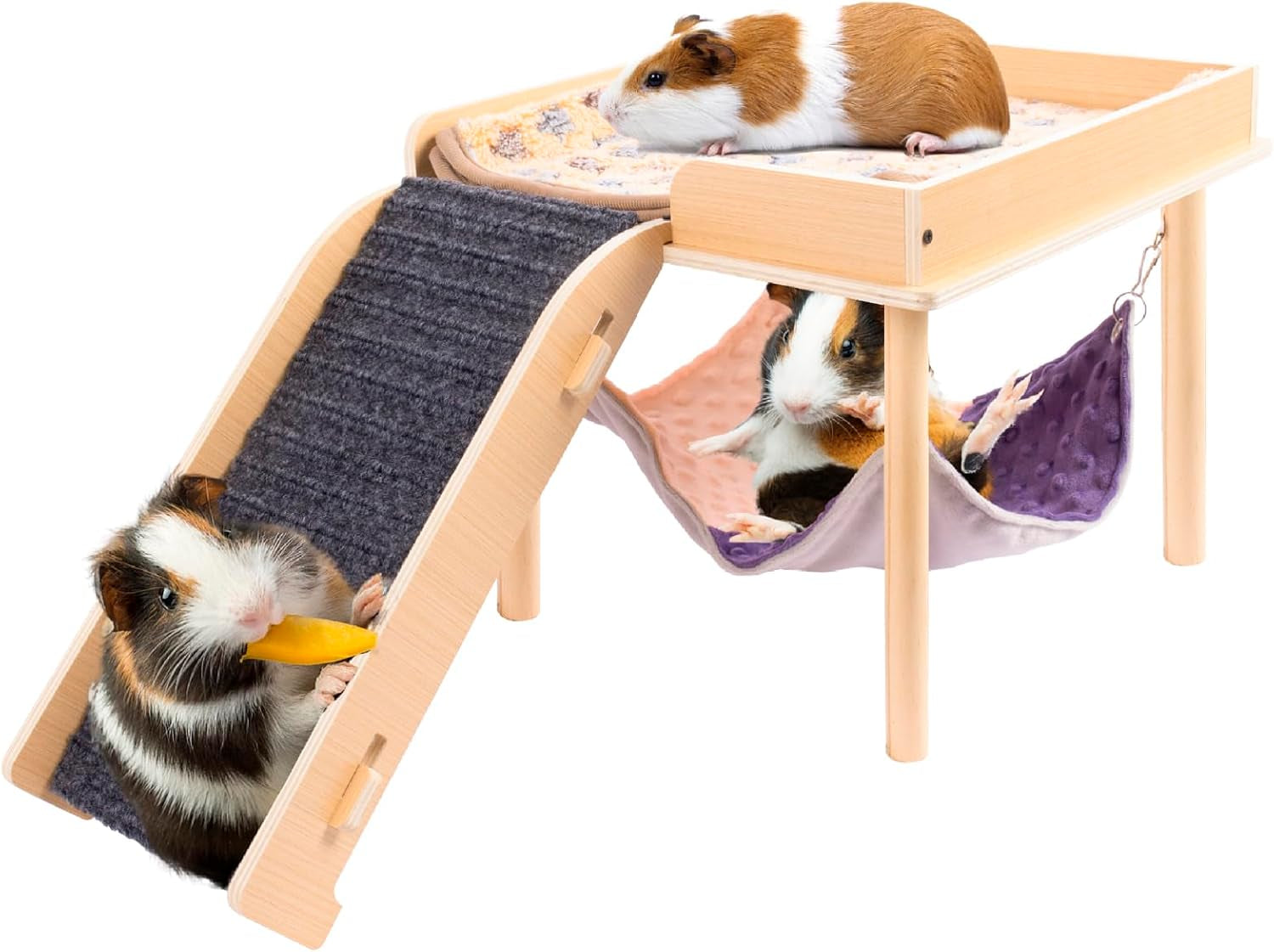 besnew-enlarged-guinea-pig-hammock-with-platform-and-stairs-wooden-small-animal-hideout-for-guinea-pigs-bunny-ferret-hamster-hiding-sleeping-activitiessingle