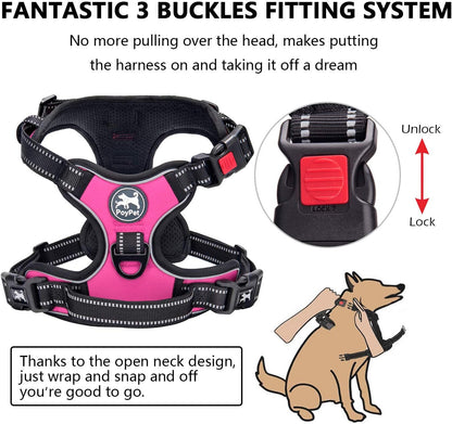 Poypet No Pull Dog Harness, No Choke Front Lead Dog Reflective Harness, Adjustable Soft Padded Pet Vest with Easy Control Handle for Small to Large Dogs(Pink, Medium)2