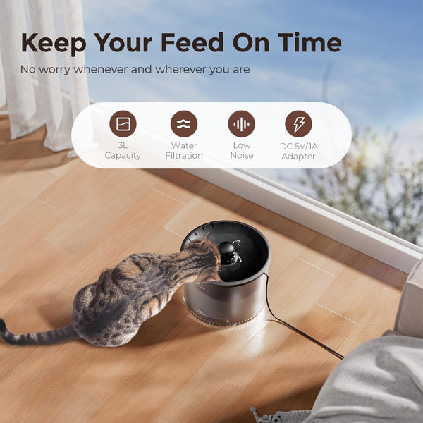 IMIPAW Automatic Cat Feeder and Water Fountain, Timed Dry Food Dispenser, Programmable Portion Control, 1-6 Meals per Day, Desiccant Bag, Cat Fountains for Drinking with Filter, Small Pets (3L Combo)5