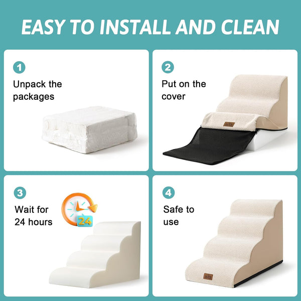 COZY KISS Dog Stair for Small Dog 15.7" H, 3 Step Pet Ramp for Couch | Curved Stable Dog Step for Puppy, Older Cat, Senior, Medium, Short-Legged Dog, Non-Slip Ladder, 15.7X22.4X15.7 Inch, Beige7