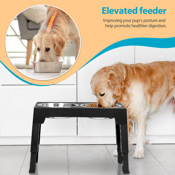 Niubya Elevated Dog Bowls with 2 Stainless Steel Dog Food Bowls, Raised Dog Bowl Adjusts to 5 Heights (3.15", 8.66", 9.84",11.02", 12.2") for Small Medium and Large Dogs5