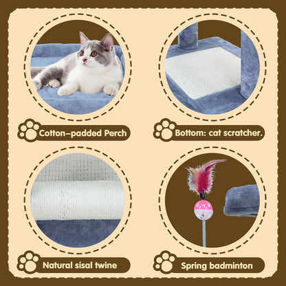 ROYPET Multifunctional Cat Scratching Posts for Indoor Kittens,Cat Scratching Posts for Play and Activity,Scratching Posts with Feather Toys and Plush Perch Bed,Grey7