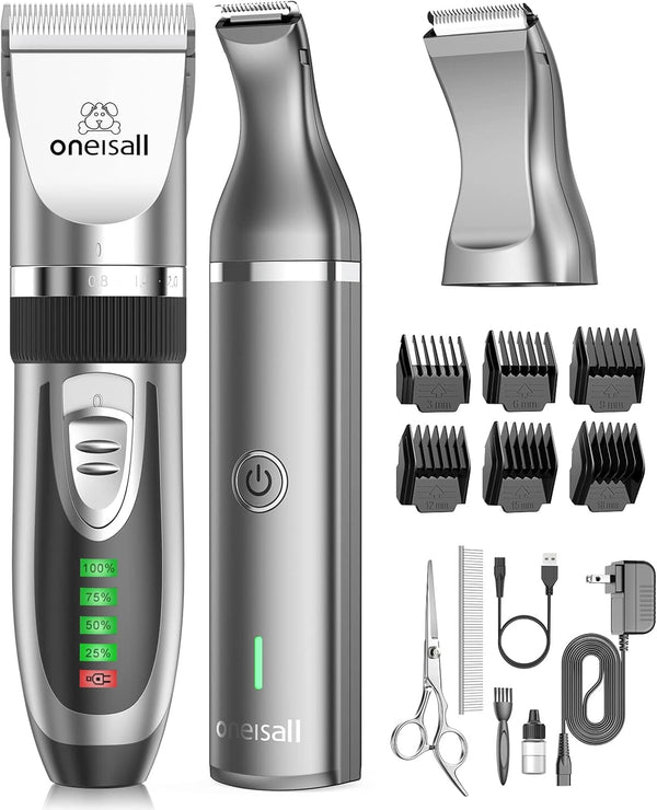 Oneisall Dog Clippers and Paw Trimmer Kit for Small Large Dogs Cats | Low Noise, Powerful Motor, Cordless & Long Battery Life, Simple for Beginners, 6 Guide Combs, Removable & Rinsable Blade8
