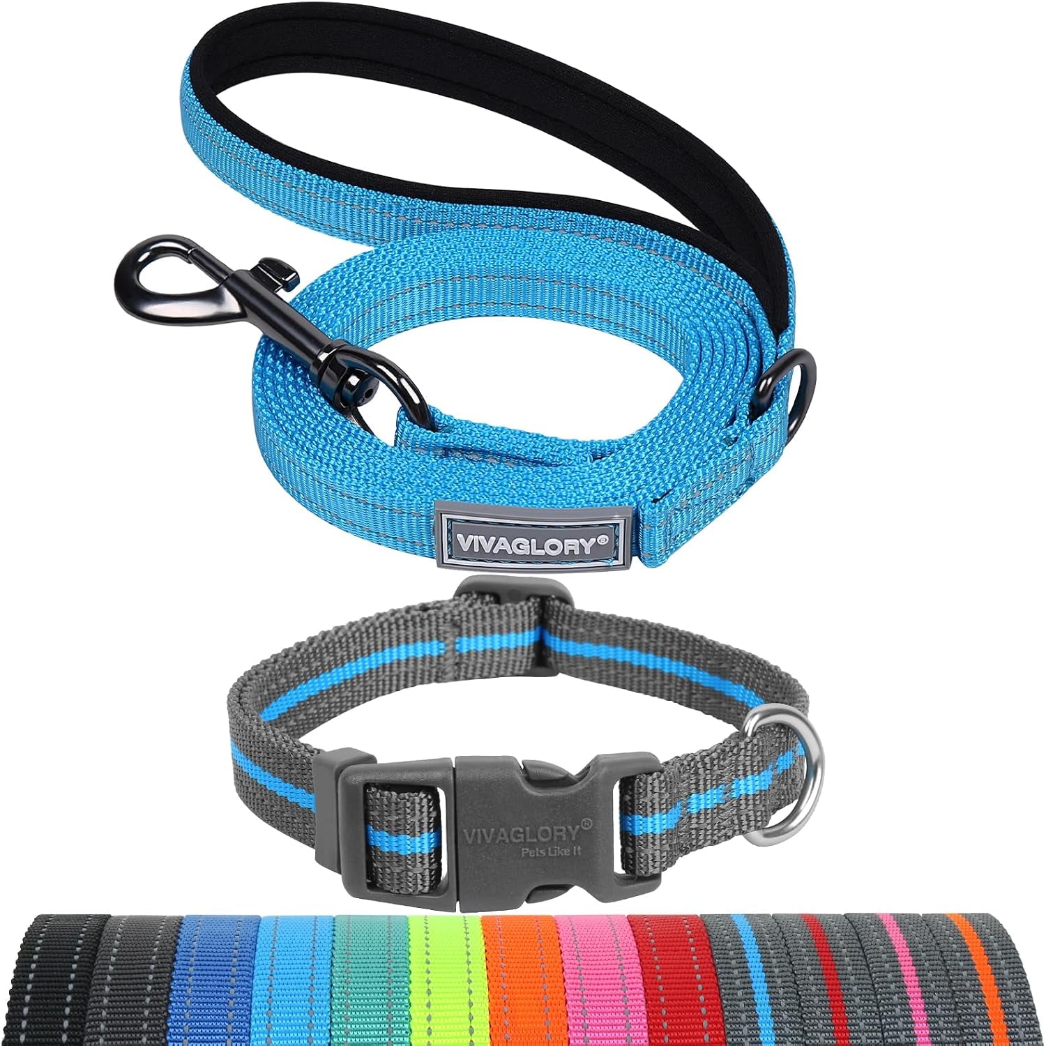 vivaglory-dog-leash-puppy-leash-for-collar-3ft-x-1in-black-with-soft-padded-handle-for-training-walking-heavy-duty-double-layer-nylon-pet-puppy