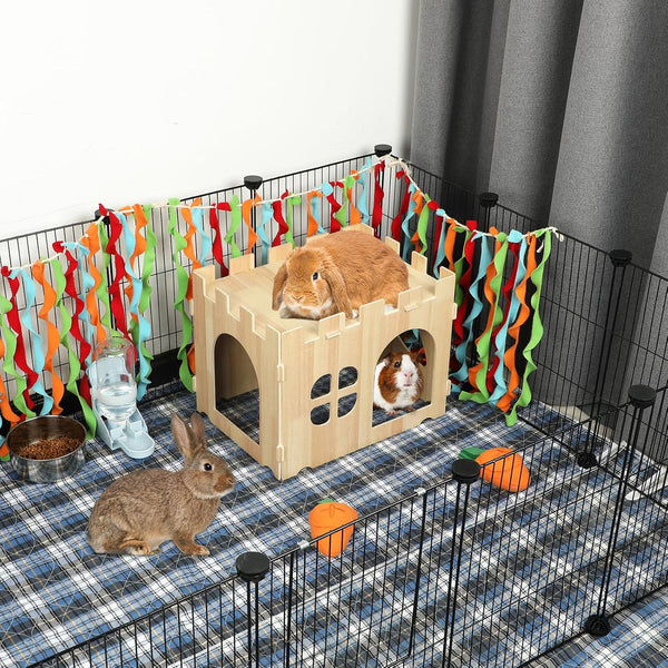 BWOGUE Large Wooden Bunny Hideout,Detachable Rabbit Castle for Small Animal | Wooden Rabbit Hideout, Wooden Rabbit Hideaway, Bunny Houses and Hideouts, Two Doors, 2-Story Play & Rest, Indoor Rabbit5
