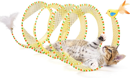 Potaroma Spiral Tunnel Cat Toy, Self Play Collapsible Spring Kitten Tunnel | for Indoor Cats, with Feather and Bell, 20 Inches Unfolded1