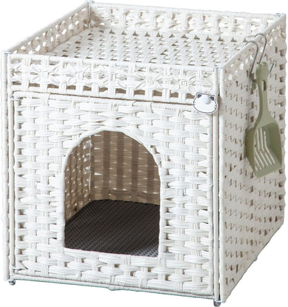 SETVSON Cat Litter Box Enclosure Furniture, Hidden Litter Box with Mat and Fence, Handwoven Rattan Cat House with Two S-Shaped Hooks for Living Room, Bedroom, 18.5 X 20.5 X 19.1 Inches (Natural)16