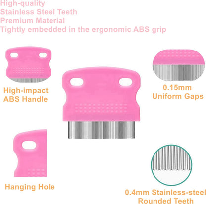 5 Pack Flea Lice Comb,Stainless Steel Dog Cat Grooming Combs with Rounded Teeth,Double Sided Professional Pet Tear Stain Remover,Dematting Tool for Small, Ideal for All Pet3