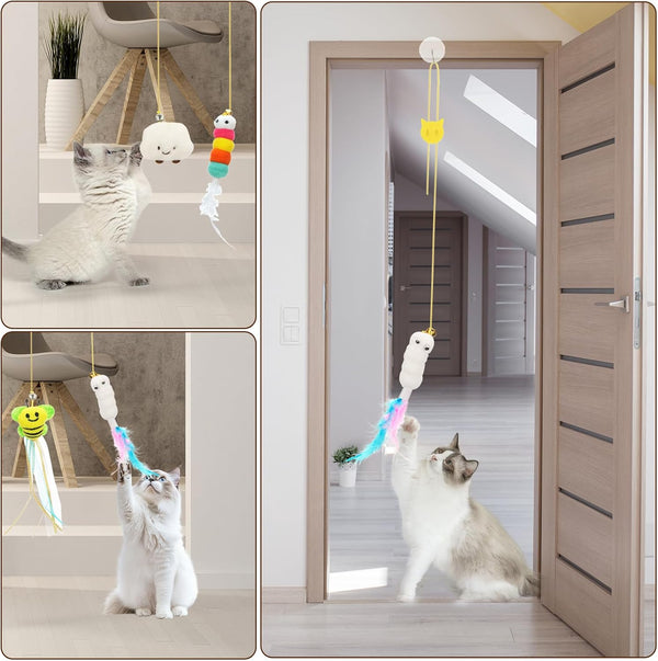 JIARON 6 PCS Interactive Cat Feather Toys, Indoor Hanging Retractable Cat Toy, Self Play Toys Make Fun Excecise3