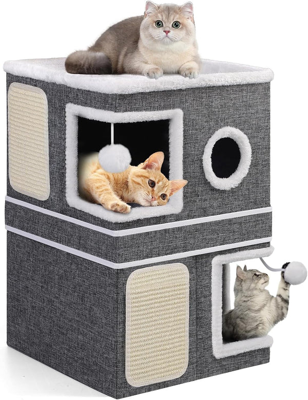 Shikha Cat House Bed for Indoor Cats with Fluffy Ball and Scratch Pad Grey | Foldable Large Cat Cave Hideaway with Cozy Condo, Hide and Seek Window, Holds up to 30LBS, All Season Reversible Cushion17