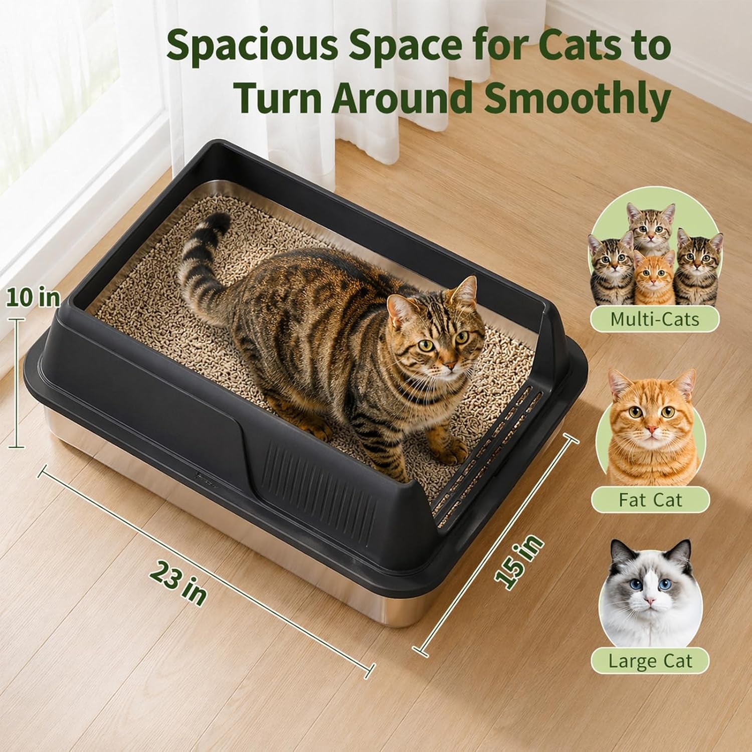 gimars-2-pack-xl-stainless-steel-cat-litter-box-for-big-senior-cats-multi-cat-metal-litter-pan-with-high-sides-odor-resistant-easy-clean-includes-litter-scoop-litter-mat-anti-slip-pads