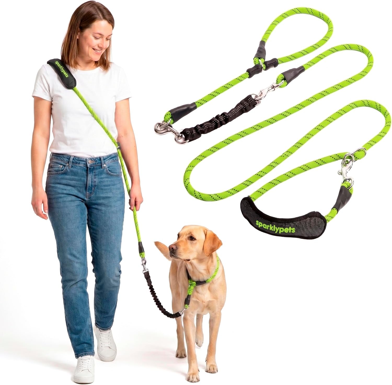 sparklypets-double-dog-leash-for-2-dogs-rope-bungee-dual-leash-for-medium-and-large-breeds-with-padded-handles-tangle-free-teal-medium-large
