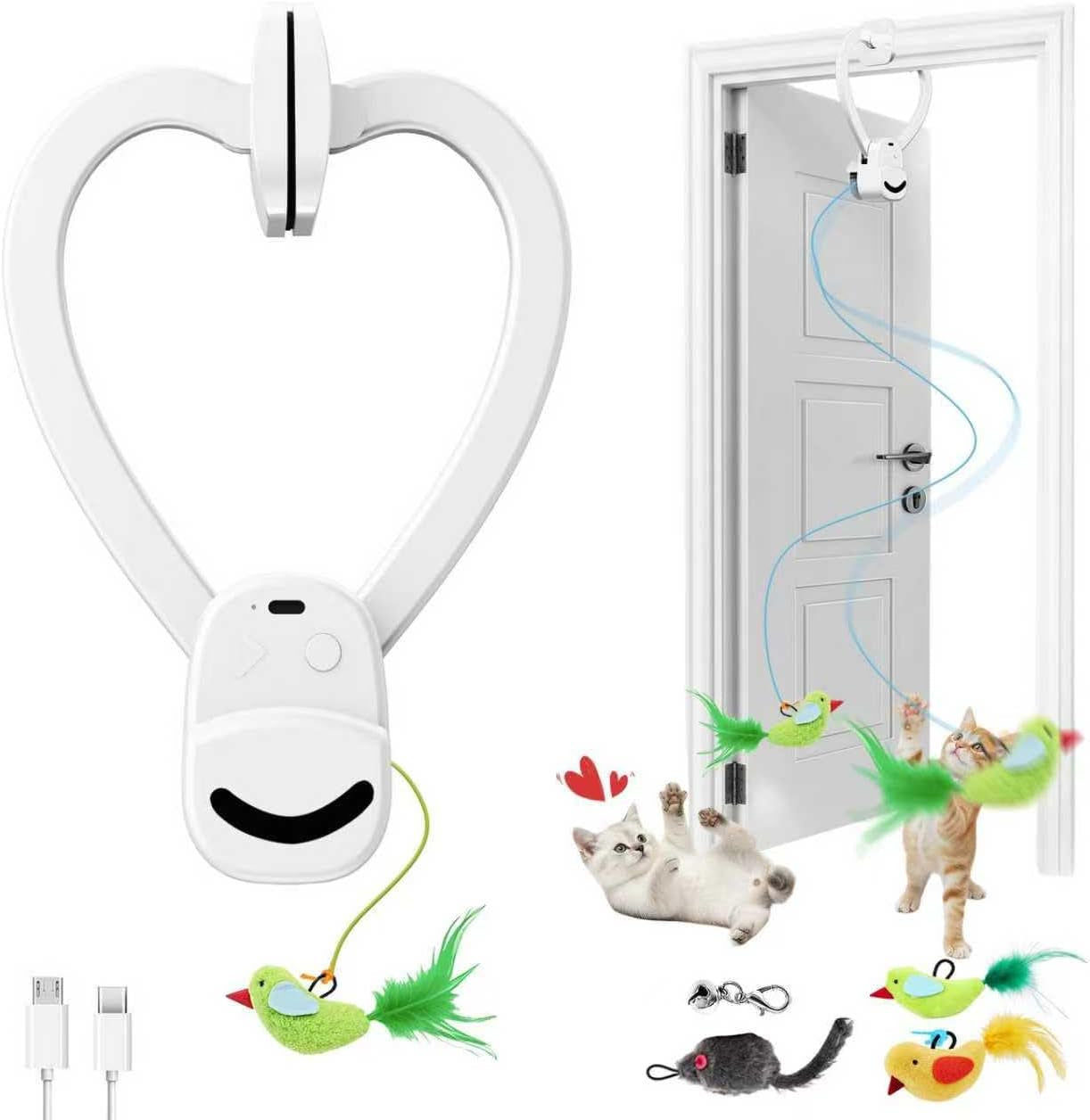 catpick-interactive-doorway-cat-toy-no-adhesive-clip-on-for-indoor-cats-automatic-retractable-bird-and-mouse-motion-with-8-minute-auto-play-touch-to-wake-response-usb-charging-2-birds-1-mouse