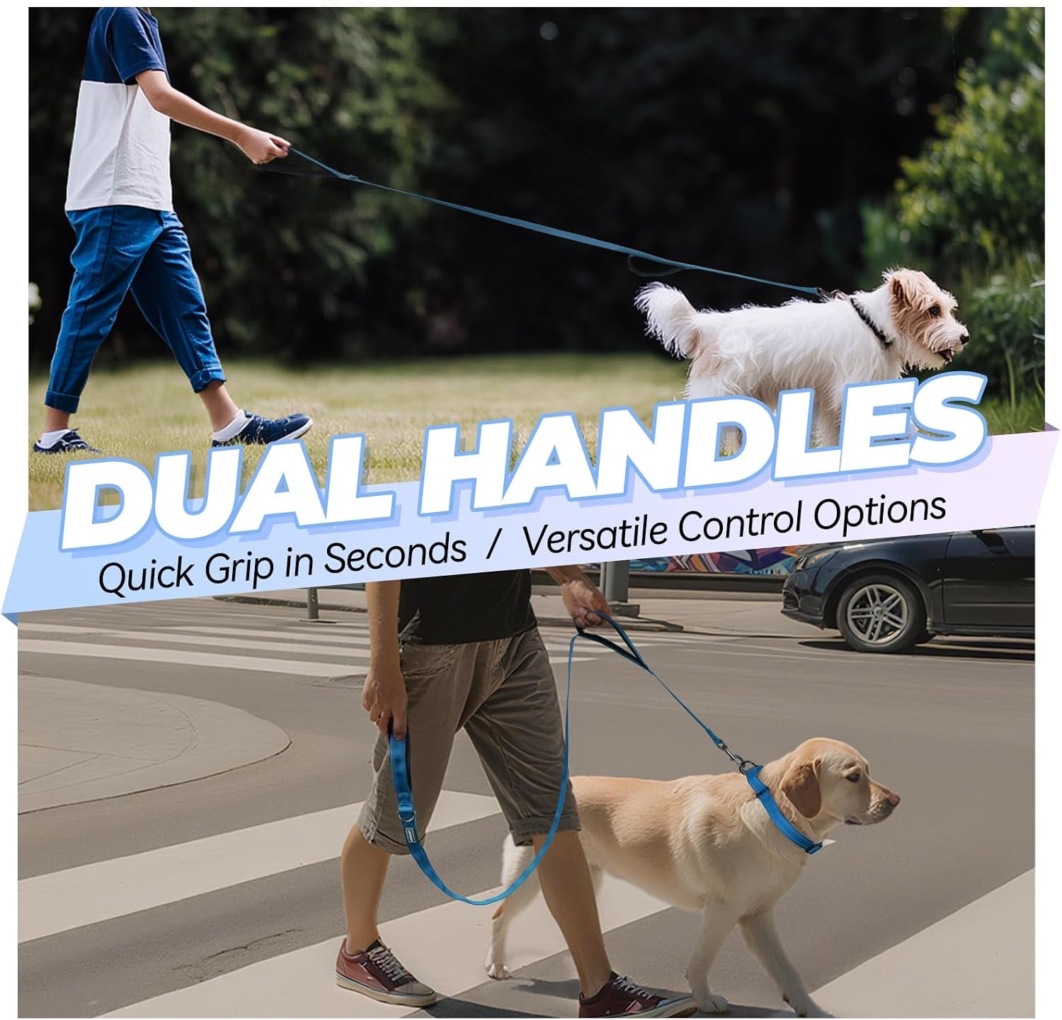 vivaglory-double-handle-dog-leash-twingrip-6ft-x-1in-navy-dog-leash-for-collar-with-traffic-handle-2-loop-for-walking-training-traffic-control-reflective-heavy-duty-puppy-pet