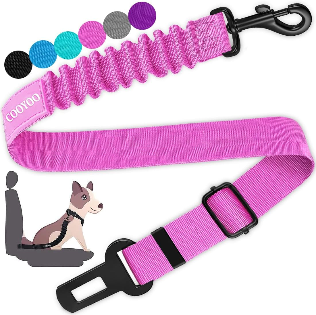cooyoo-dog-seat-belt-durability-retractable-dog-car-harness-adjustable-dog-seat-belt-for-vehicle-nylon-pet-safety-seat-belts-heavy-duty-elastic-1-pack-black