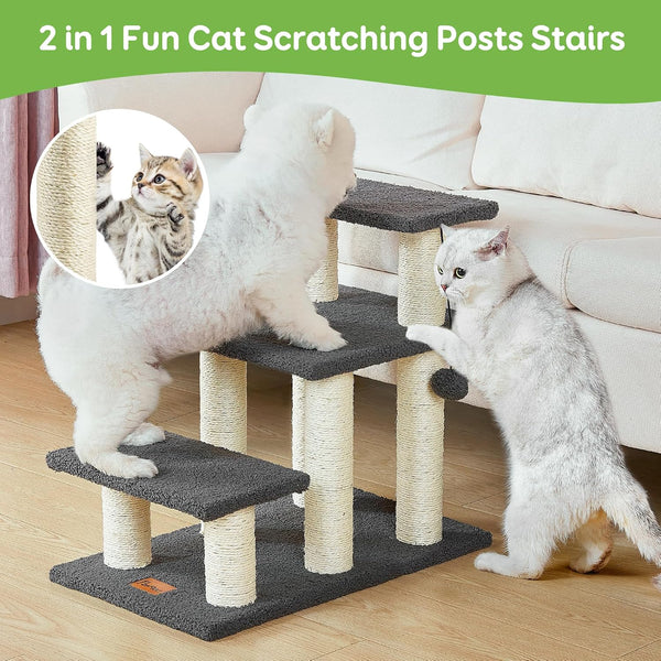 Pawque Dog Stairs & Cat Scratching Post Pet Steps for High Beds Couch | High-Strength Boards Holds up to 150 Lbs for Indoor Small Cats Kittens Dogs Climbing Playing, 3 Combination Options, 3 Steps2