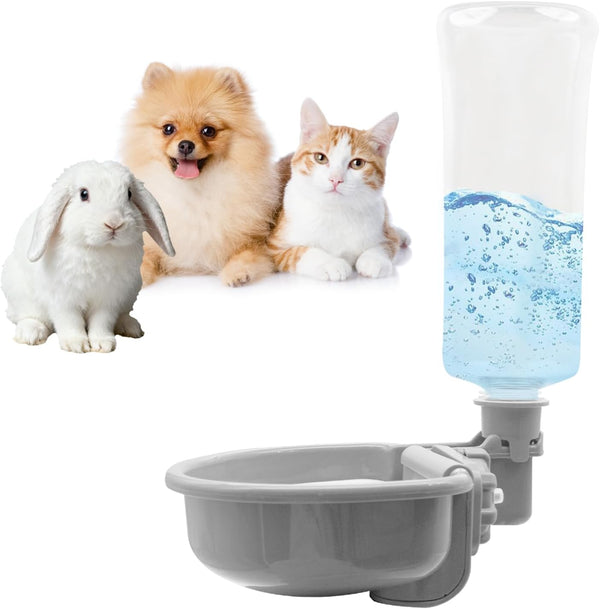 VANNON Gravity Pet Water Bowl, 16Oz Anti-Splash Crate Dispenser, Grey | Anti-Splash Gravity Water Bowl with a Floating Disk Helps Reduce Spills While Keeping Water Cleaner for Everyday Hydration.12
