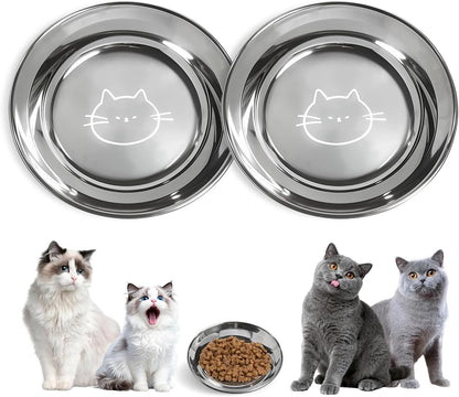 Stainless Steel Cat Bowls Food Dishes for Indoor Cats Cats Shallow Whisker Friendly 6.4Inches Cat Food Water Dishes Bowls Whisker Fatigue Relief Dishwasher Safe 2Pcs2