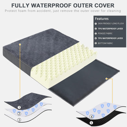 Waterproof Dog Beds Large Sized Dog Orthopedic Dog Beds for Crate with Removable Washable Cover Egg-Crate Foam Pet Pad Mat with Anti-Slip Bottom, 36X27 Inch, Grey3
