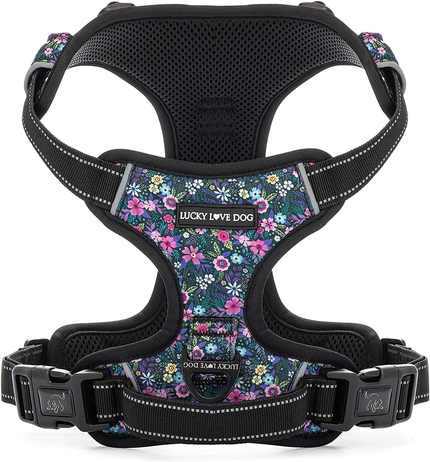 lucky-love-dog-no-pull-dog-harness-adjustable-and-easy-to-walk-cute-patterned-harness-for-medium-male-female-dogs-blackbird-medium