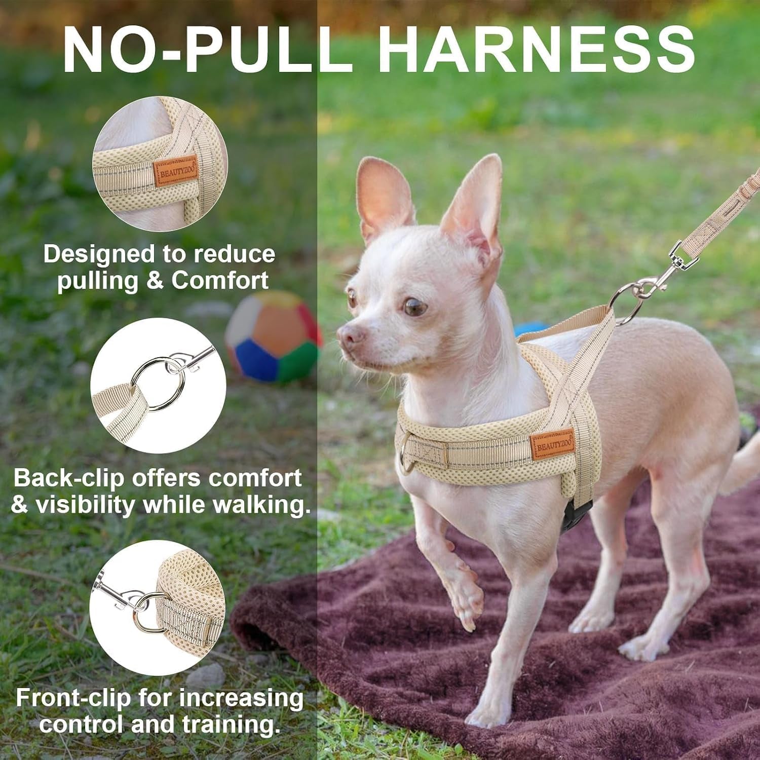 beautyzoo-dog-harness-no-pull-quick-fit-dog-harness-and-leash-set-escape-proof-vest-harness-with-soft-handle-reflective-breathable-mesh-padding-harness-for-medium-size-dog-training-walking-beige-m