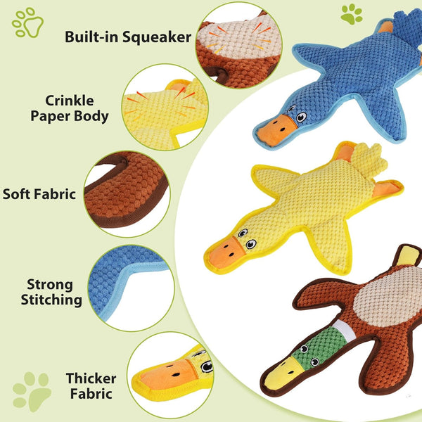 Dog Toys 3-Pack Cute Duck Shapes Puppy Toys No-Stuffing Squeaky and Crinkle Interactive Dog Chew Toy for Small to Large Breeds2
