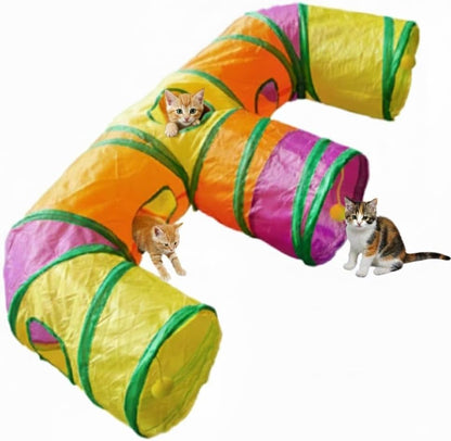 E-3-Way Cat Tunnels for Indoor Cats | Cat Tunnels for Kittens | Tear-Resistant Pet Toy with Peekholes, 3 Play Ball for Cats, Kittens, Rabbit1
