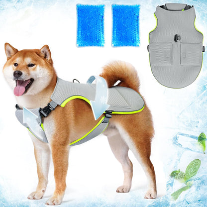 Mora Pets Dog Cooling Vest with Ice Packs, Reflective Adjustable Cooling Vest for Dogs with Leash Ring for Hot Weather Cooling Harness for Large Medium Dogs Grey(Pdv-Gel-Gl)4