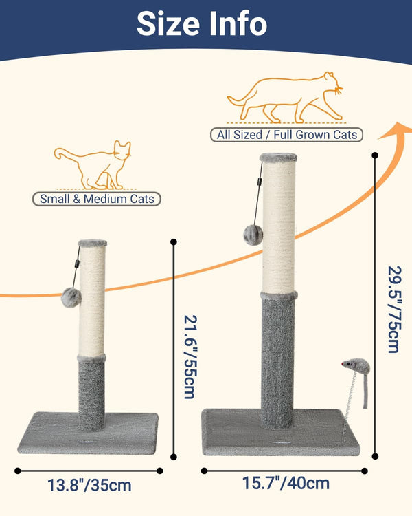Cat Scratching Post, Cat Scratchers for Indoor Cats, with Toys | for Kitten & Medium Cats, Sisal & Carpet in One for Various Scratching Needs, Solid Structure, Extra Free Toy, Light Gray3