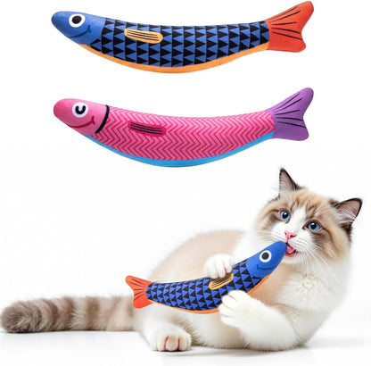 Petbusy Cat Toys With[5000Mg A+Natural Catnip &Silvervine] [Baby Grade] Interactive Soft Chew Kicker Cat Toys for Indoor Cats & Kittens, [Crinkle &Bell] Fish Sound Toy, Drives Bored Cat Crazy with Fun1