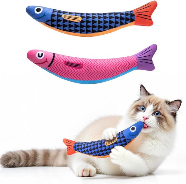 Petbusy Cat Toys With[5000Mg A+Natural Catnip &Silvervine] [Baby Grade] Interactive Soft Chew Kicker Cat Toys for Indoor Cats & Kittens, [Crinkle &Bell] Fish Sound Toy, Drives Bored Cat Crazy with Fun1