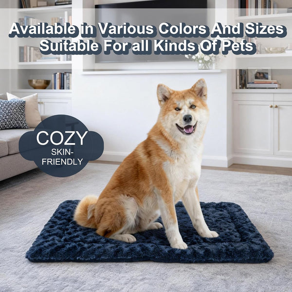 Washable Dog Bed Mat with Anti-Slip Bottom, Deluxe Plush Memory Foam Crate Pad & Waterproof Outdoor Kennel Mat for Dogs & Cats-Durable Crates Beds, Large Medium Small Puppy Size 36" X 24",Blue6