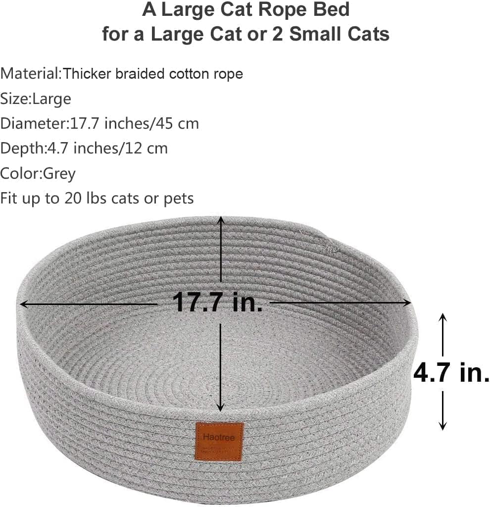 large-cat-bed-basket-round-cotton-rope-woven-calming-rope-bed-sleep-surface-17-7-inches45-cm-cozy-scratching-indoor-pet-bed-for-a-large-cat-or-2-small-cats-fit-up-to-20-lbs-pets-washable-grey