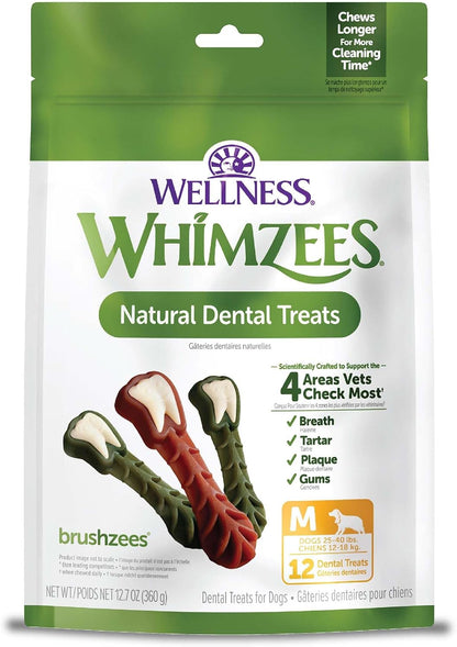 Whimzees Wellness Brushzees Natural Dog Dental Treat, VOHC Accepted Chews, Freshens Breath, Extra-Small Size, 12.7 Oz Bag, 48 Count23