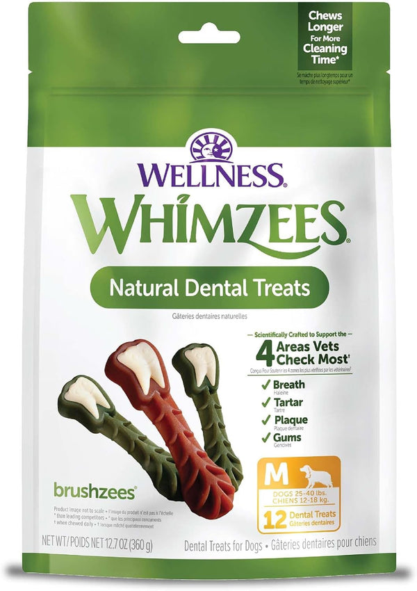 Whimzees Wellness Brushzees Natural Dog Dental Treat, VOHC Accepted Chews, Freshens Breath, Extra-Small Size, 12.7 Oz Bag, 48 Count23