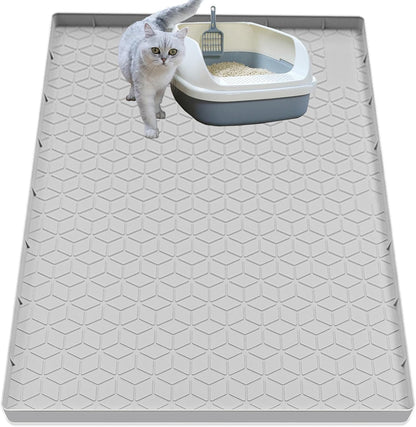 Cat Litter Mat for Litter Box, Silicone Large Cat Litter Trapping Mat - 40X28 In, Waterproof & Non-Slip, Durable & Easy Clean, Light Gray1