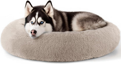 Hoewina Dog & Cat Bed for Indoor Cats, 20In Calming Donut Bed for Puppy and Kitten, Washable round Fluffy Pet Bed for Small Medium Dogs and Cats (Light Grey)38