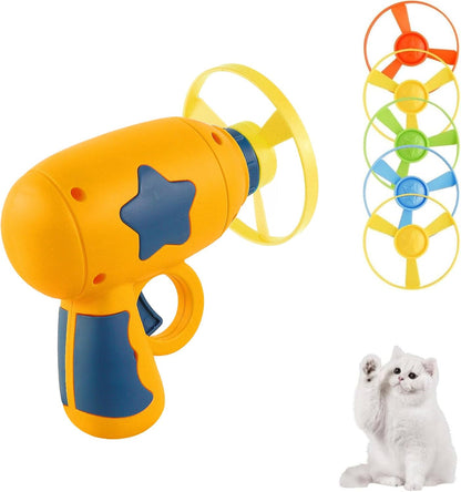 Andiker Cat Fetch Toy, Interactive Kitten Flying Disc Launcher Toy with 5 Colorful Flying Propellers for Cat Enrichment, Flying Saucer Toy for Cats for Training and Chasing (Blue)10