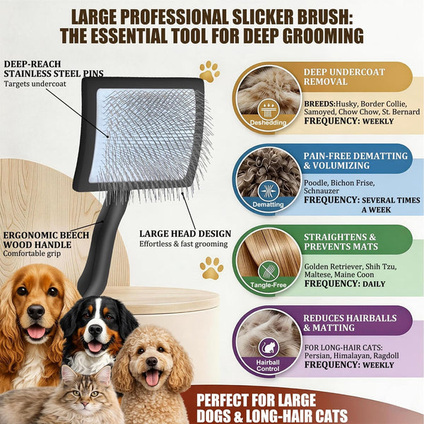 Wooden Long Pin Slicker Brush for Dogs, Doodles, Poodles, Long Hair | Grooming, Detangling, and Fluffing for Wavy and Curly Hair—Designed for Heavy, Thick Coats to Prevent Matting at Home6