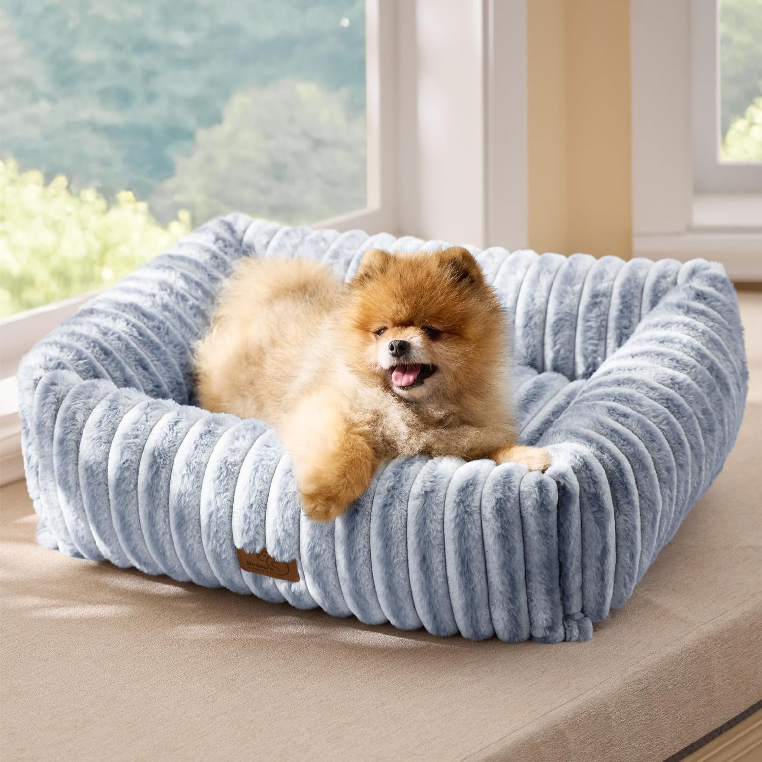 bedsure-comfyfleece™-cute-dog-bed-for-small-medium-dogs-washable-25in-cream-furry-puppy-beds-square-rectangle-orthopedic-corduroy-aesthetic-pet-beds-removable-zipper-cover-non-slip-bottom-up-to-15-lbs