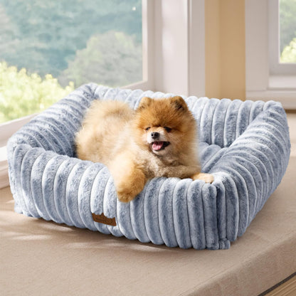 Bedsure Comfyfleece™ Cute Dog Bed for Small Medium Dogs Washable,25In Cream | Furry Puppy Beds,Square Rectangle Orthopedic Corduroy Aesthetic Pet Beds,Removable Zipper Cover,Non-Slip Bottom,Up to 15 Lbs25