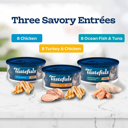Blue Buffalo Tastefuls Wet Cat Food Paté Variety Pack (Chicken, Turkey & Chicken, Ocean Fish & Tuna) for Adult Cats, Made with Natural Ingredients, 5.5-Oz. Each (24 Cans)3