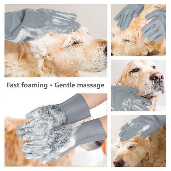 Pet Grooming Gloves - Gentle Dog Bathing Shampoo Brush - Massage Mitt with Enhanced Five Finger Design - Efficient Deshedding Glove for Dogs, Cats, Rabbits and Horses - 1 Pack3