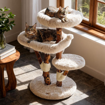 Sopapets Maine Coon Cat Tree for Large Cats, Solid Wood Cat Tower with Removable Cushions and Sisal Scratching Posts, Modern Boho Aesthetic Cat Furniture1